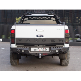 Задний силовой бампер серии "Dakar" для Ford Ranger T6 сталь 3 мм (цвет черный, с светодиодными фонарями)